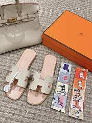 Hermes Oran Lizard Leather Cream Slides - 1