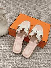 Hermes Oran Lizard Leather Cream Slides - 3