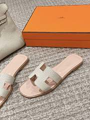 Hermes Oran Lizard Leather Cream Slides - 2