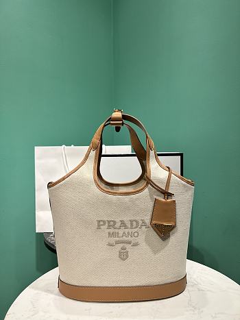 Prada Shopping Bag in Linen and Leather - 28x22.5x12.5cm