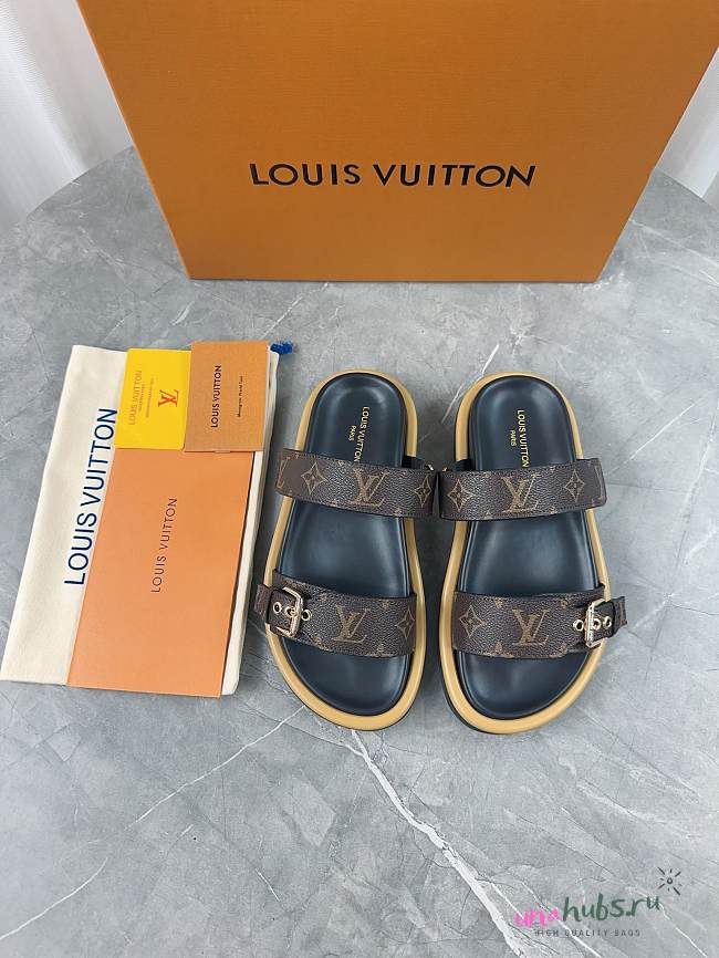 Louis Vuitton Monogram Leather 2 Strap Slides 02 - 1