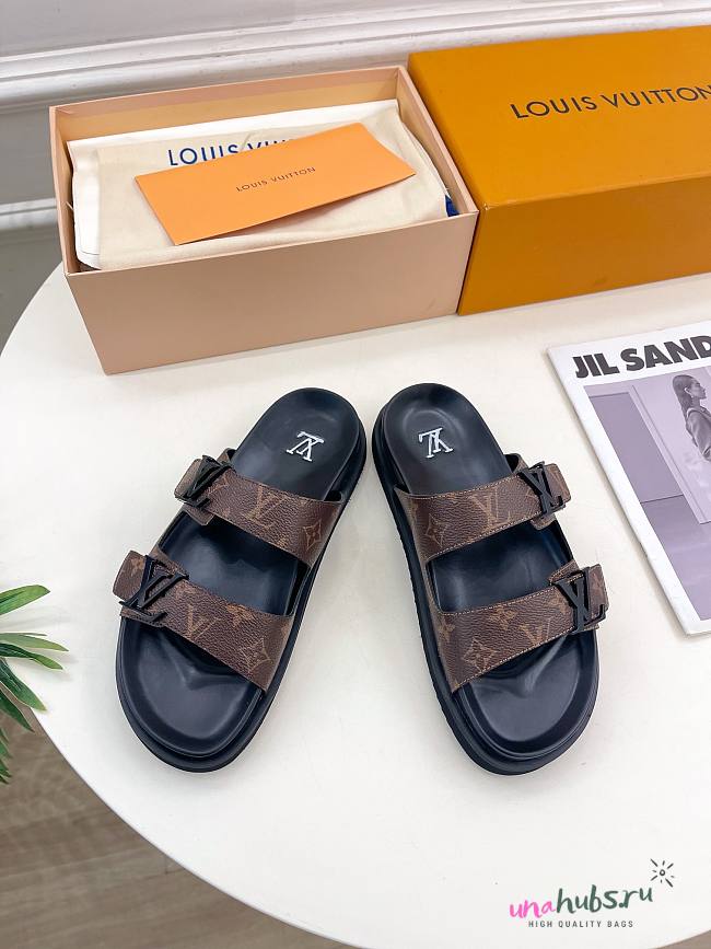 Louis Vuitton Monogram Leather 2 Strap Slides 03 - 1