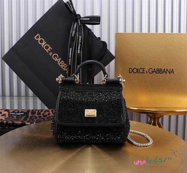 Dolce & Gabbana Sicily Rockstud Black Bag - 14x16x6CM - 1