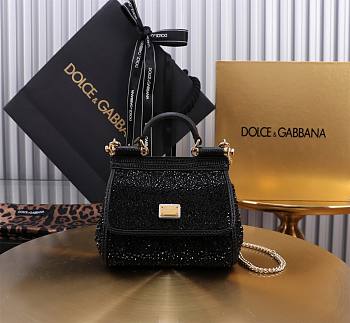 Dolce & Gabbana Sicily Rockstud Black Bag - 14x16x6CM