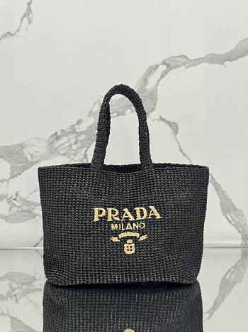 Prada Woven Raffia Small Tote Black - 40×34×15CM