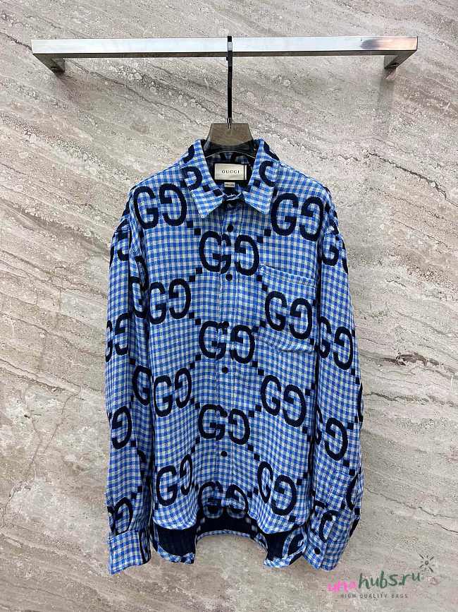 Gucci Jumbo GG checked wool shirt in bue - 1