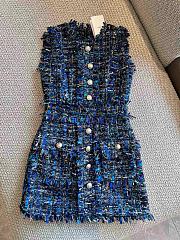 Balmain Tweed Less Sleeves Dress In Blue - 1