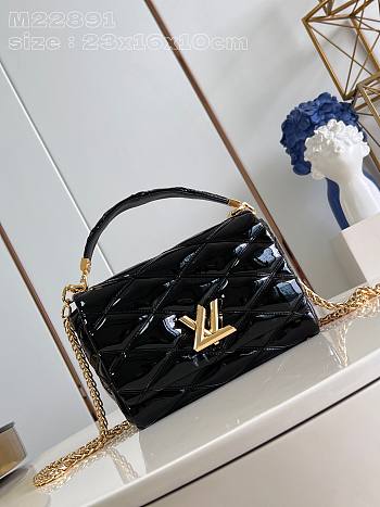 Louis Vuitton GO-14 MM Black Patent Leather Bag - 23*16*10cm