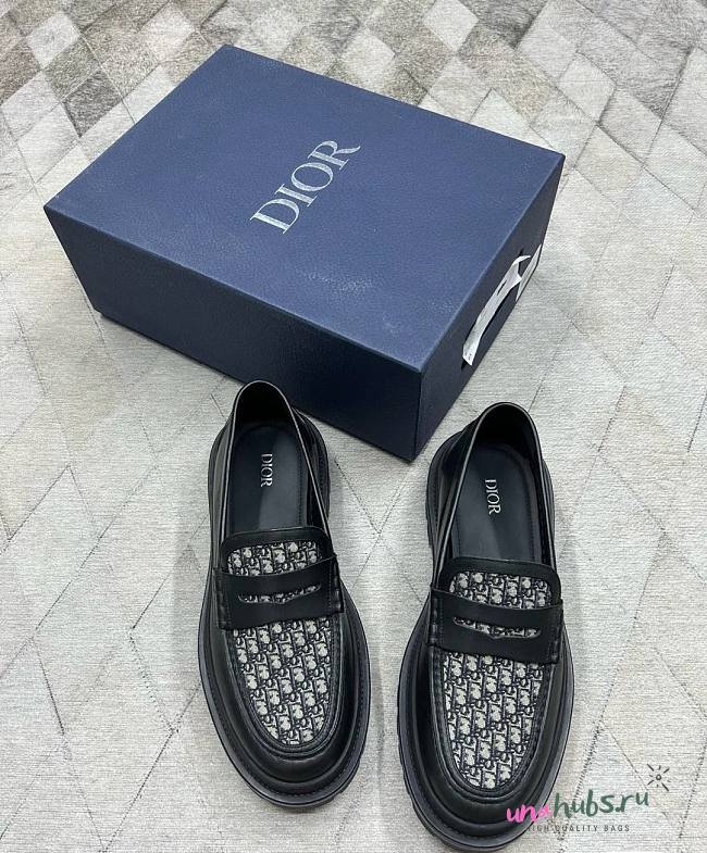 Dior Loafer Black Smooth Leather and Oblique Blue - 1