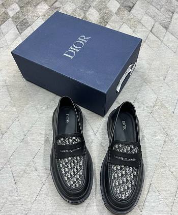 Dior Loafer Black Smooth Leather and Oblique Blue
