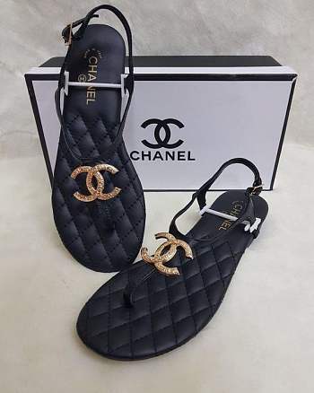 Chanel Black Gold CC Sandals EU34