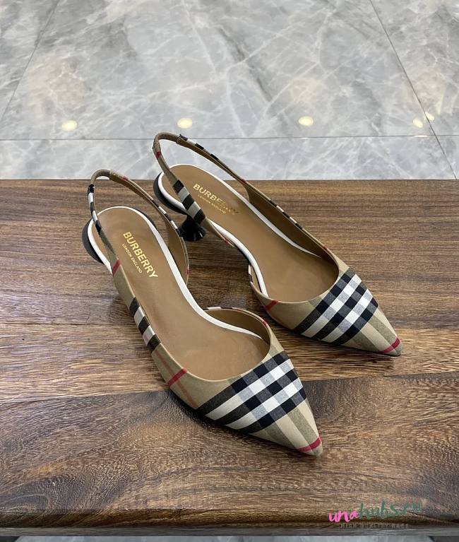 Burberry Checked Pattern Slingback Heels - 1