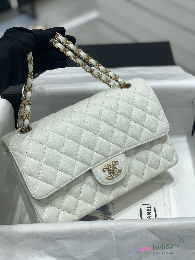 Chanel Classic Flap Bag Caviar White Bag - 25cm - 1