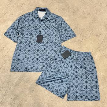 Louis Vuitton Shirt and Short Set Blue Monogram 