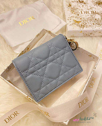 Dior Mini Lady Dior Gardenia Wallet Cloud Blue - 11x9cm - 1