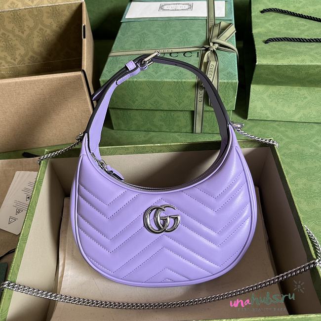 	 Gucci GG Marmont half moon shaped purple leather bag - 21.5x11x5cm - 1