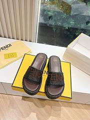 FENDI SUNSHINE Natural raffia flatform slides - 4