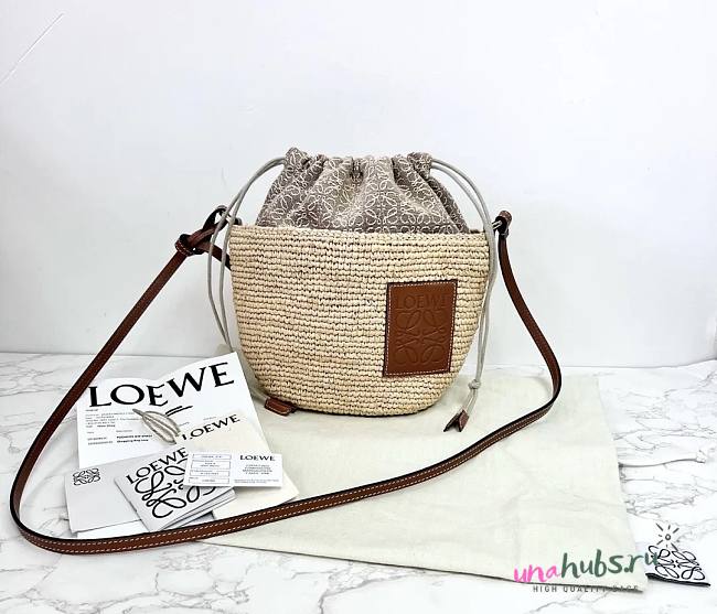 Loewe Raffia Bucket Round Bag - 26.5x21cm - 1