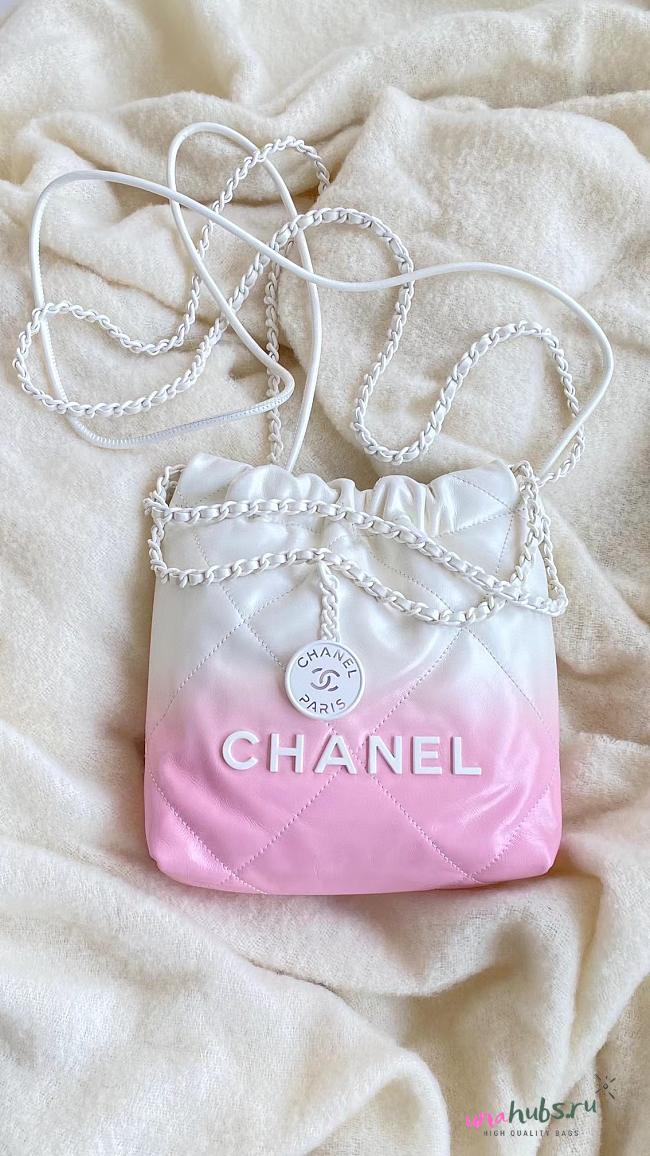 Chanel Mini 22 Bag White and Pink Patent Leather - 20 × 19 × 6 cm - 1