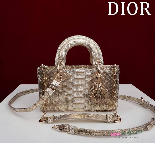 Dior Lady D Joy Gold Python Leather - 22 x 12 x 6 cm - 1