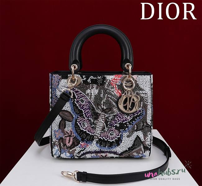 Dior Lady Calfskin Embroidered Butterfly Medium Multicolor - 20cm - 1