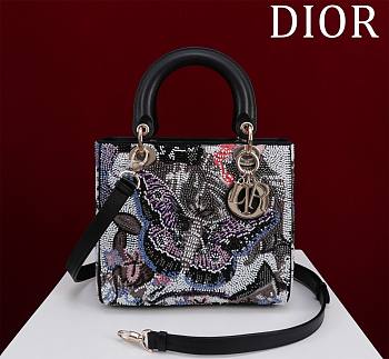 Dior Lady Calfskin Embroidered Butterfly Medium Multicolor - 20cm