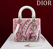 Dior Lady Calfskin Embroidered Butterfly Medium Pink and White - 20cm - 1