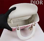 Dior Lady Calfskin Embroidered Butterfly Medium Pink and White - 20cm - 6