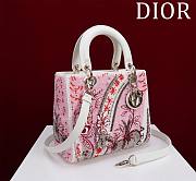 Dior Lady Calfskin Embroidered Butterfly Medium Pink and White - 20cm - 5