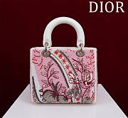 Dior Lady Calfskin Embroidered Butterfly Medium Pink and White - 20cm - 3