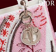 Dior Lady Calfskin Embroidered Butterfly Medium Pink and White - 20cm - 2