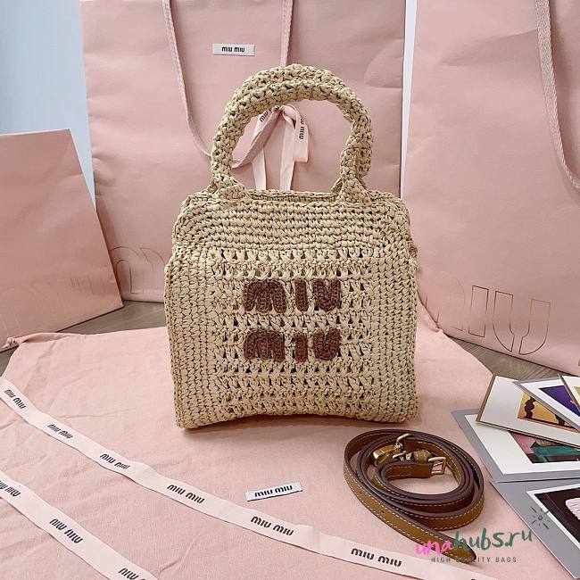 Miu Miu Raffia-effect crochet fabric tote bag - 22x22.5x7.5cm - 1