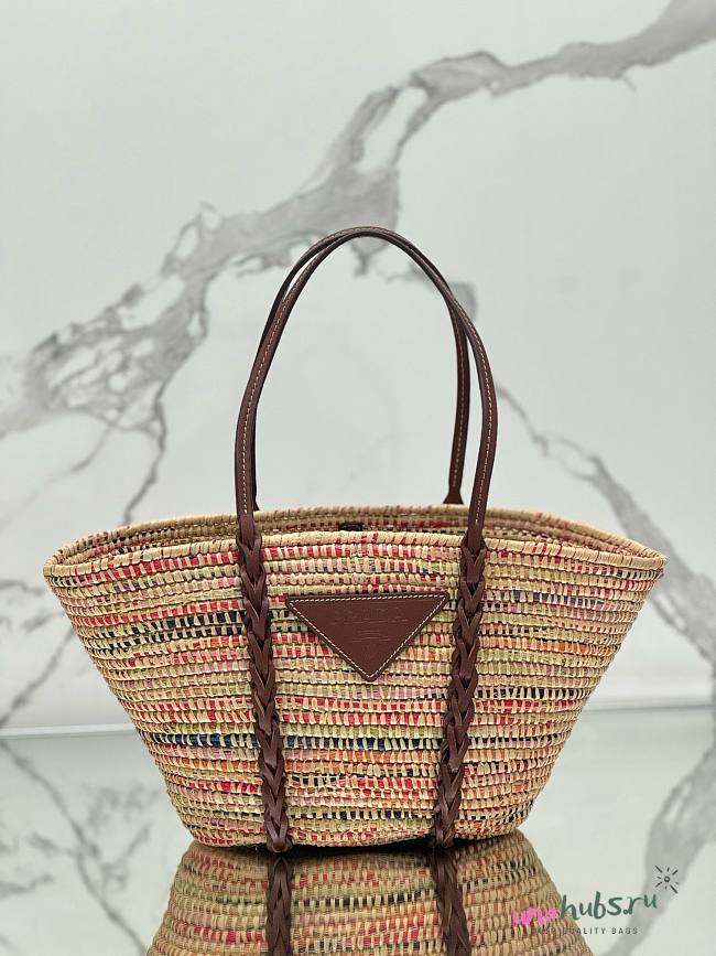 PRADA Raffia Woven Braided Basket Tote - 25x50x16cm - 1