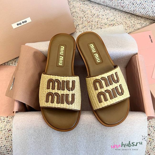 Miu Miu Natural Logo-detailed Slip-on Sandals - 1