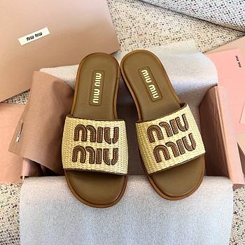 Miu Miu Natural Logo-detailed Slip-on Sandals