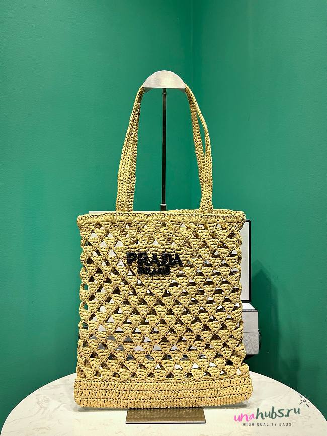 Prada Woven Fabric Crochet Tote Bag - 30x29.5cm - 1