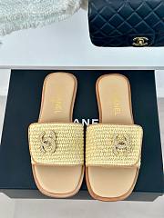 Chanel Raffia CC Beige Logo Slides - 1