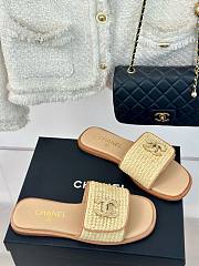 Chanel Raffia CC Beige Logo Slides - 4