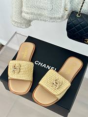 Chanel Raffia CC Beige Logo Slides - 3