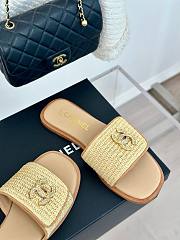 Chanel Raffia CC Beige Logo Slides - 2