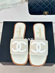 Chanel Raffia CC White Logo Slides - 1