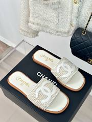 Chanel Raffia CC White Logo Slides - 3