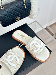 Chanel Raffia CC White Logo Slides - 4