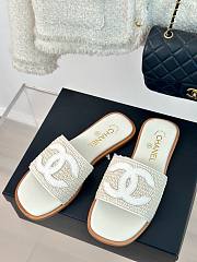 Chanel Raffia CC White Logo Slides - 6