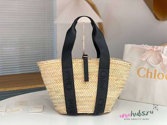 Chloe Sense Medium Raffia Basket Tote Bag  - 1