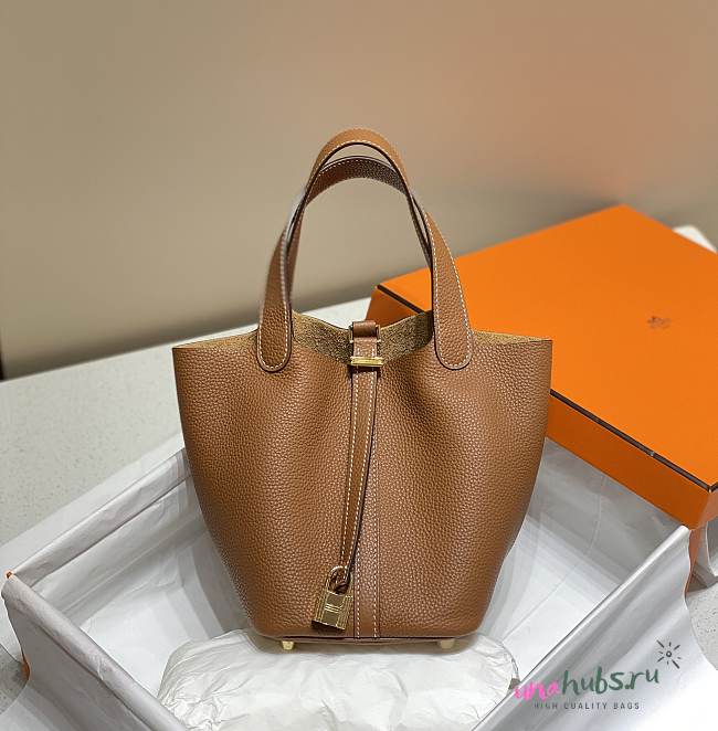 Hermes Picotin Lock 22 Brown Tote Clemence Palladium Gold - 1