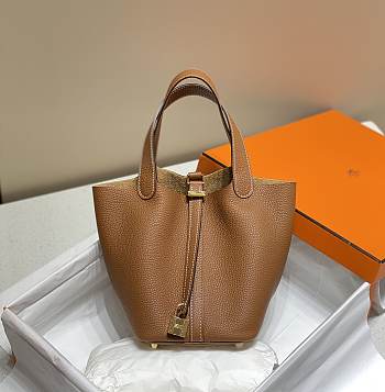 Hermes Picotin Lock 22 Brown Tote Clemence Palladium Gold