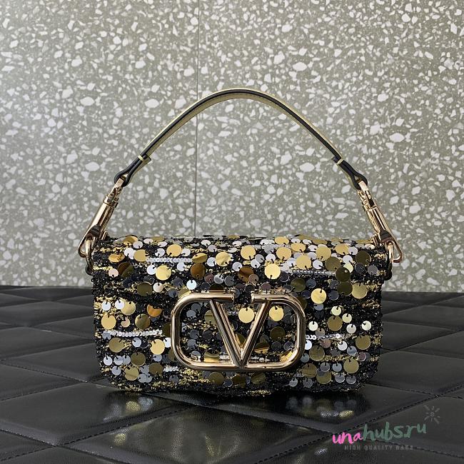 Valentino Garavani Loco Small VLOGO Sequins Yellow&Black Shoulder Bag - 19x10.5x5cm - 1