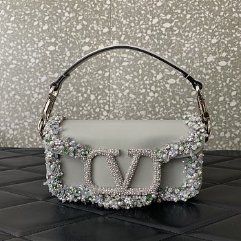 Valentino Garavani Loco Small VLOGO Grey Shoulder Bag - 19x10.5x5cm