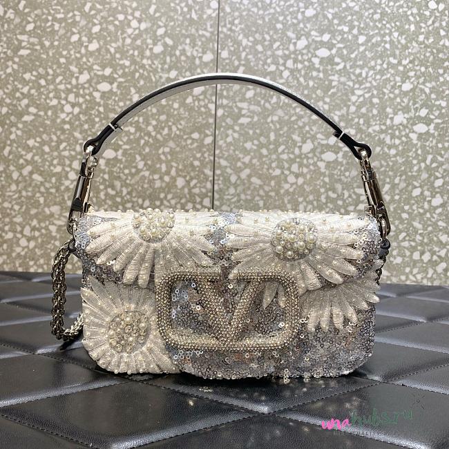 Valentino Silver Metallic Loco Evening Bag - 19x10.5x5cm - 1